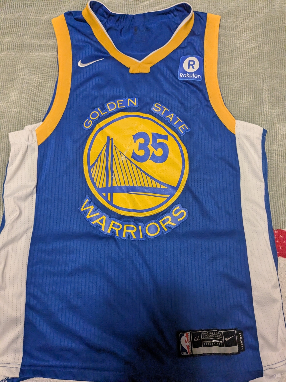 Nike Golden State Warriors 35 Kevin Durant Blue Yellow Jersey Size Medium